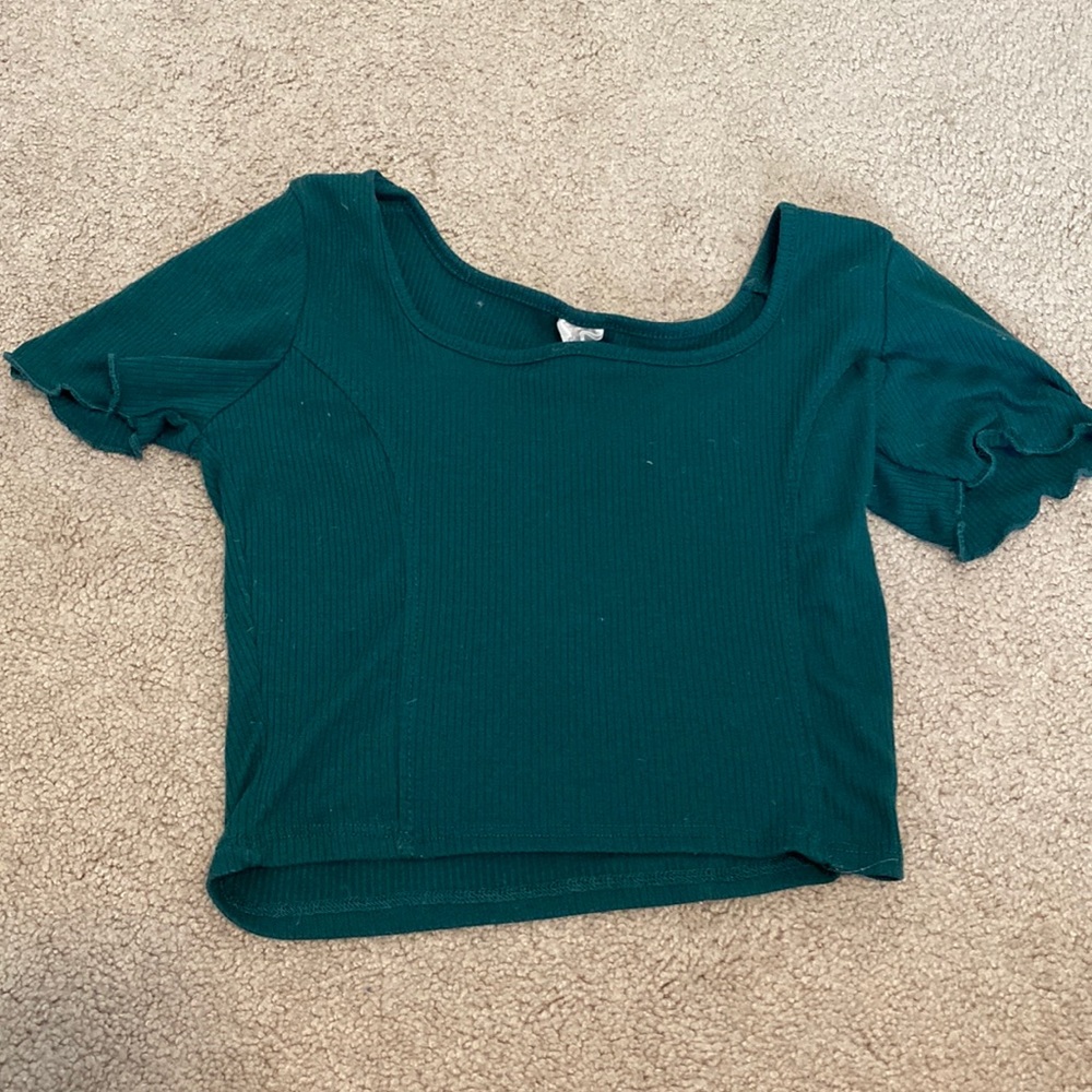 Destined, small, green crop shirt.
